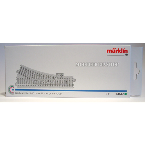 Marklin C Rail 24612 Wissel rechts 188,3 mm R2 = 437,5 mm - Modeltreinshop