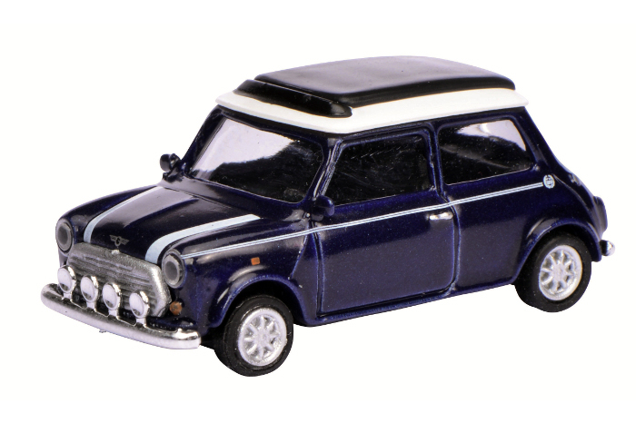 Schuco H0 26161 Mini Cooper Blauw met strepen - Modeltreinshop