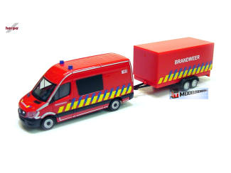 Herpa H0 936996 Mercede Benz Sprinter Brandweer + aanhanger - Modeltreinshop