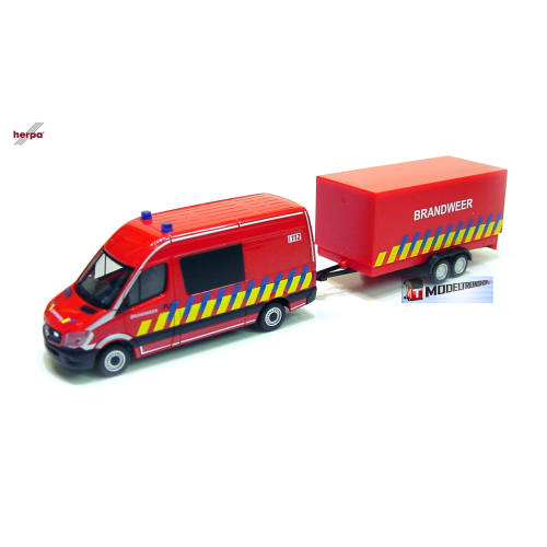 Herpa H0 936996 Mercede Benz Sprinter Brandweer + aanhanger - Modeltreinshop