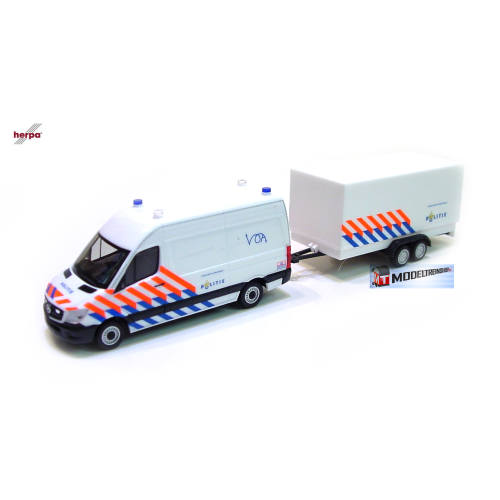 Herpa H0 937009 Mercedes Benz Sprinter Politie + aanhanger - Modeltreinshop