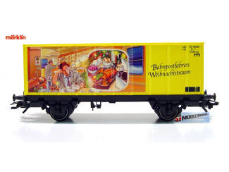 94152Marklin HO 94152 Bahnpostfahrers Weihnachtstraum", an den Stirnseiten: "Frohe Weihnachten 2002 kerstwagen - Modeltreinshop-MB01-1A