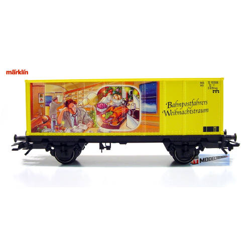 94152Marklin HO 94152 Bahnpostfahrers Weihnachtstraum", an den Stirnseiten: "Frohe Weihnachten 2002 kerstwagen - Modeltreinshop-MB01-1A