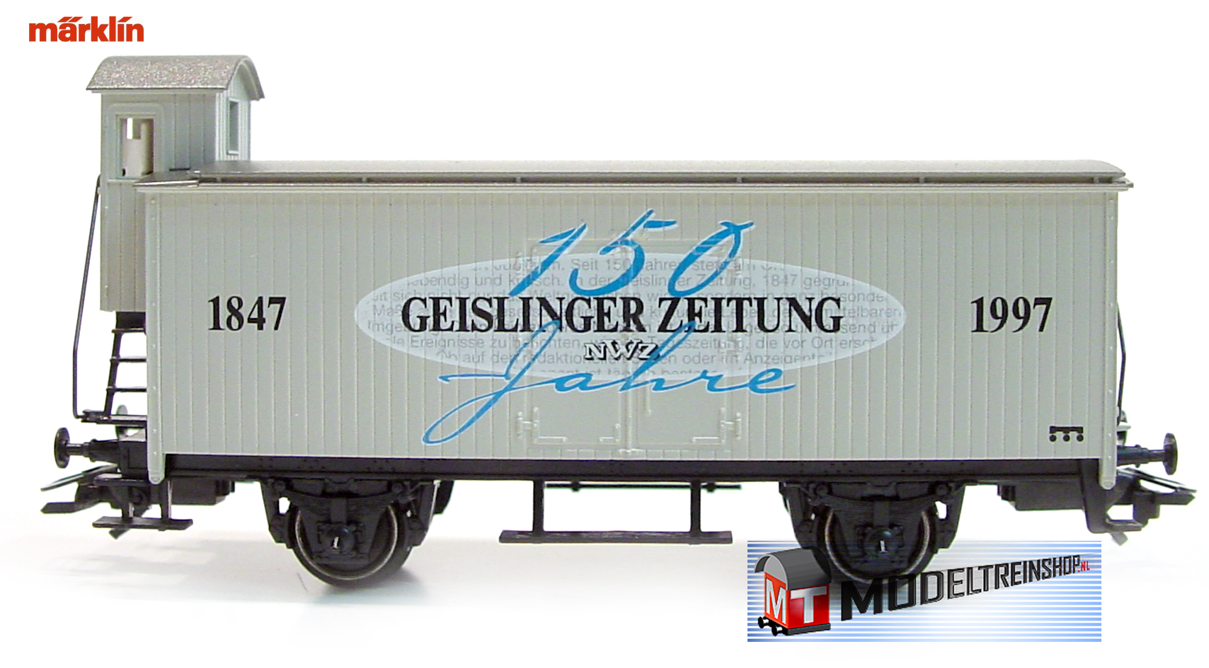 Marklin HO 4678 Gesloten Goederenwagen met remhuisje Geislinger Zeitung - Modeltreinshop
