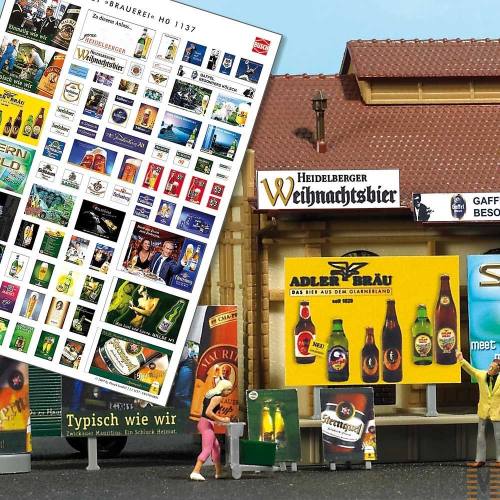 Meer dan 70 werkposters over het onderwerp bier en billboards en reclamezuilen voor het maken van : 2 kleine reklame borden 6 grote reklame borden 2 reklame zuilen - Modeltreinshop