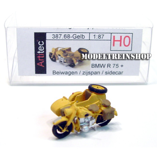 Artitec H0 387.68 BMW R75 met zijspan Civiel geel kant en klaar geverfd - Modeltreinshop