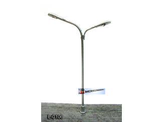 L-0106 H0 - LED Lantaarnpaal met dubbele arm Led - Koud Wit - Modeltreinshop