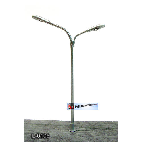 L-0106 H0 - LED Lantaarnpaal met dubbele arm Led - Koud Wit - Modeltreinshop