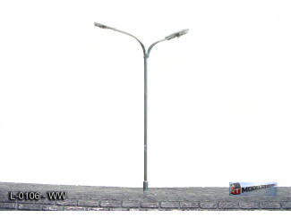 L-0106 H0 - LED Lantaarnpaal met dubbele arm Led - Warm Wit - Modeltreinshop