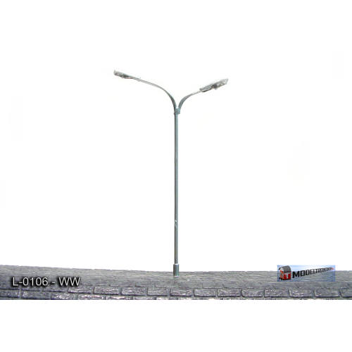 L-0106 H0 - LED Lantaarnpaal met dubbele arm Led - Warm Wit - Modeltreinshop