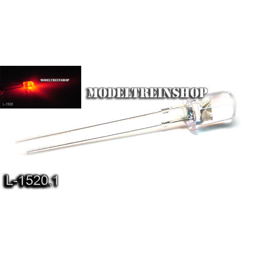 L-1520.1 - Clear Led 5mm Rood 3v - Modeltreinshop