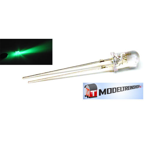 L-1528 - Clear Led 5mm Groen 3v - Modeltreinshop