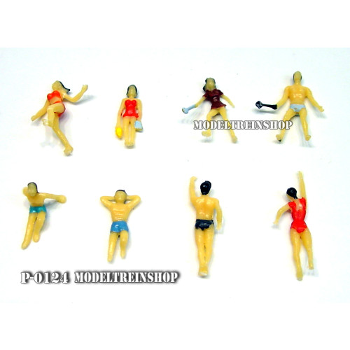 H0 P-124 Figuren Bad Gasten - Zwembad - Stand - Zwemmers - 8 stuks - Modeltreinshop