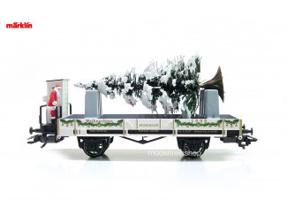 Marklin H0 48399 lageboordwagen met remhuisje erop kerstman en kerstboom (zonder ovp) - Modeltreinshop