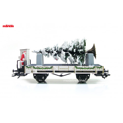 Marklin H0 48399 lageboordwagen met remhuisje erop kerstman en kerstboom