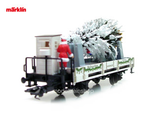 Marklin H0 48399 lageboordwagen met remhuisje erop kerstman en kerstboom (zonder ovp) - Modeltreinshop