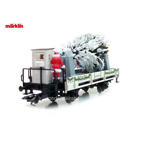 Marklin H0 48399 lageboordwagen met remhuisje erop kerstman en kerstboom (zonder ovp) - Modeltreinshop