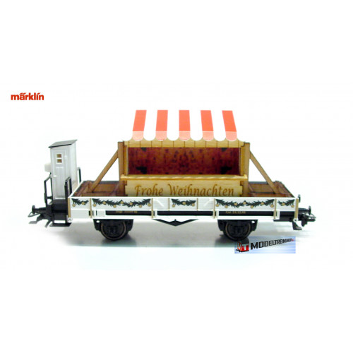 Marklin H0 48408 Lage boordwagenwagen met remhuisje met lading kerstkraam Kerst 2008 - Modeltreinshop