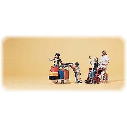 Preiser H0 10465 Reizende figuren, rolstoel en trolley - Modeltreinshop