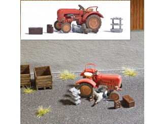 Busch H0 7937 aktie set Tracktor reparatie, man onder tracktor - Modeltreinshop