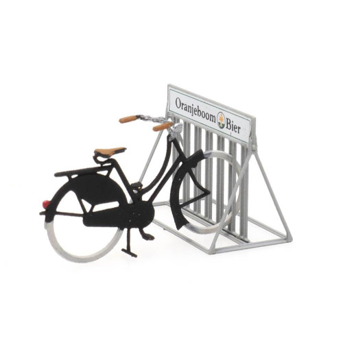 Artitec H0 387.272 Fietsenrek Oranjeboom Bier met fiets kant-en-klaar, geverfd - Modeltreinshop