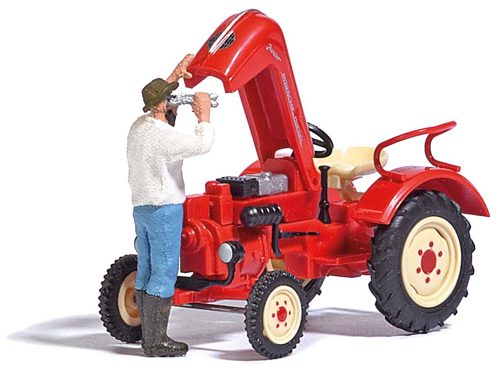 Busch H0 7882 aktie set Traktor reparatie, man bij motor tractor - Modeltreinshop