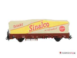 Marklin H0 46979 Lageboordwagen met erop container in dekzeil Sinalco - Postmuseumwagen 2005 - Modeltreinshop