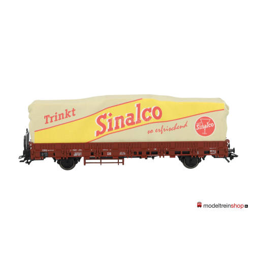 Marklin H0 46979 Lageboordwagen met erop container in dekzeil Sinalco - Postmuseumwagen 2005 - Modeltreinshop