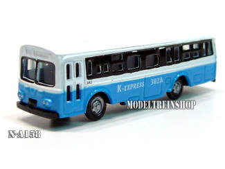 N Auto Bus wit en Blauw - Metaal - Modeltreinshop