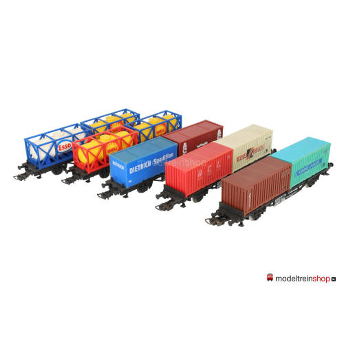Faller H0 3 stuks containerwagens + 2x Lima containerwagens - Modeltreinshop