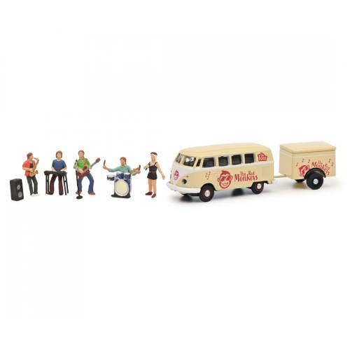 Schuco H0 26691 VW T1 + aanhanger & 5 figuren The red Monkeys - Modeltreinshop