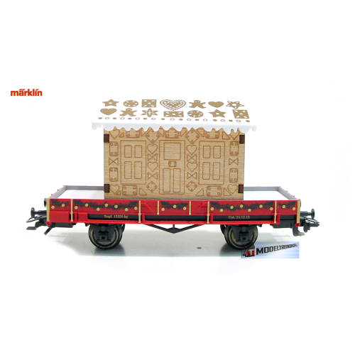 Marklin H0 48413 Lageboordwagen geladen met houten Peperkoekhuisje 2013 kerstwagen - Modeltreinshop