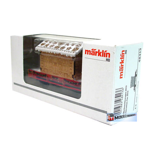 Marklin H0 48413 Lageboordwagen geladen met houten Peperkoekhuisje 2013 kerstwagen - Modeltreinshop