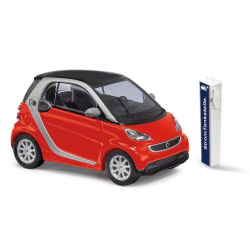 Busch H0 46226 Smart Fortwo Coupé Elektrisch rijden Rood - met laadpaal - Modeltreinshop