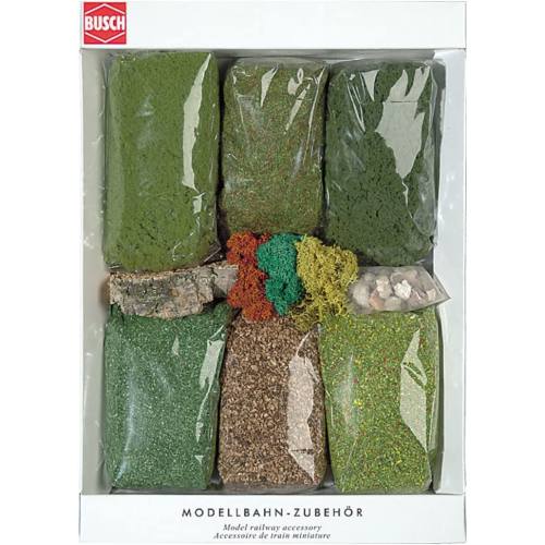 Busch 7190 Assortiment terreinbouw gras, grind, mos - Modeltreinshop