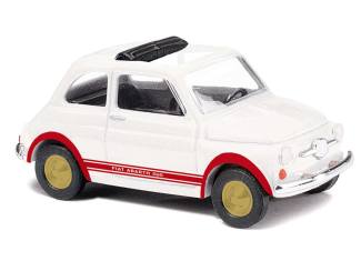 Busch H0 48734 Fiat 500 Abarth 1965 wit met rode strepen - Modeltreinshop