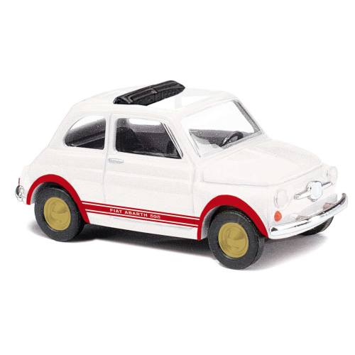 Busch H0 48734 Fiat 500 Abarth 1965 wit met rode strepen - Modeltreinshop