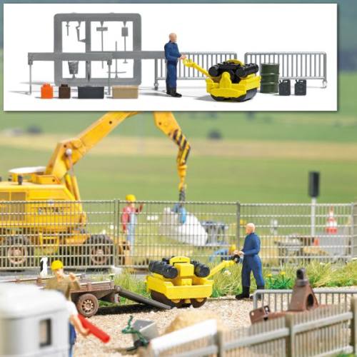 Busch H0 aktie set 7805 Wegwals met bouwvakker - Modeltreinshop