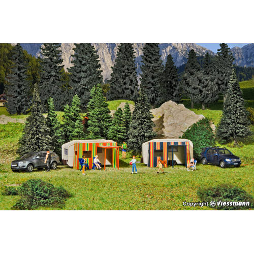 Vollmer HO 45145 kampeerauto - Caravans 2 stuks - Modeltreinshop