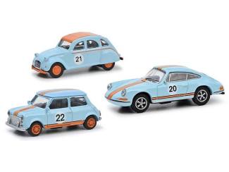 Schuco H0 26716 Mini Cooper, Citroen 2CV, Porsche 911 Vintage Racing Set MHI - Modeltreinshop