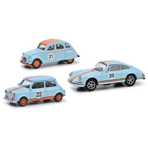 Schuco H0 26716 Mini Cooper, Citroen 2CV, Porsche 911 Vintage Racing Set MHI - Modeltreinshop