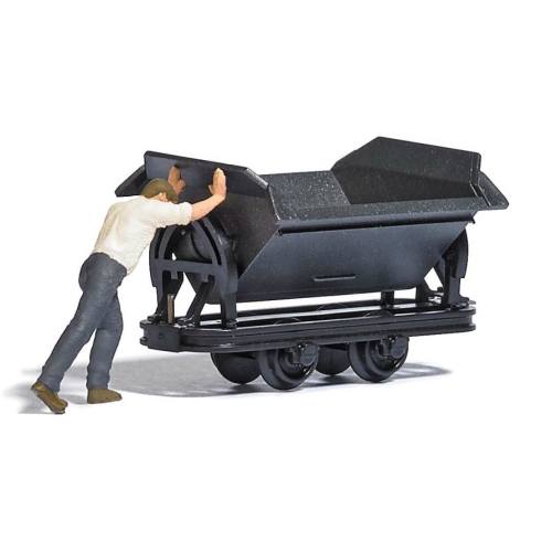 Busch H0 aktie set 12450 Arbeider die een kiepwagen duwt - Modeltreinshop