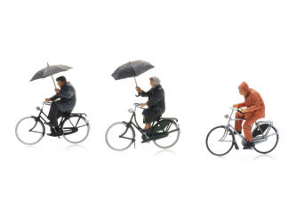 Artitec H0 5870016 Fietsers in de regen (3x) met paraplu - Modeltreinshop