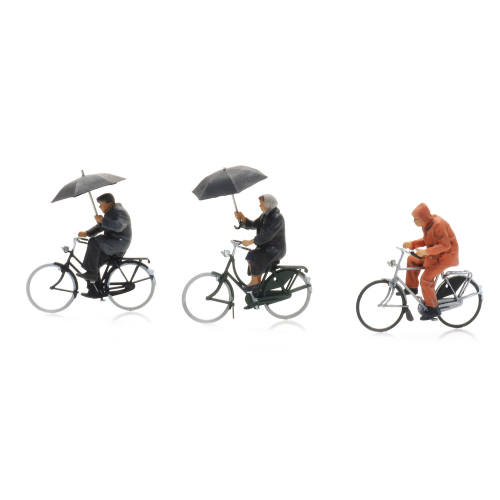 Artitec H0 5870016 Fietsers in de regen (3x) met paraplu - Modeltreinshop