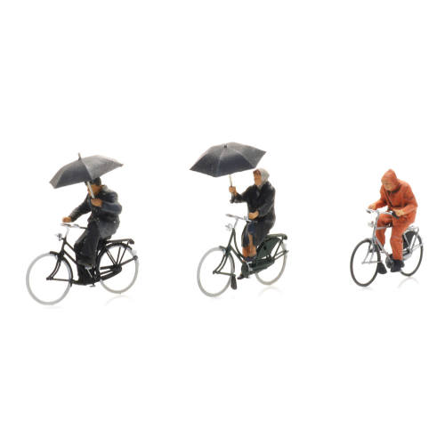 Artitec H0 5870016 Fietsers in de regen (3x) met paraplu - Modeltreinshop