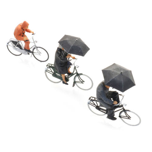 Artitec H0 5870016 Fietsers in de regen (3x) met paraplu - Modeltreinshop