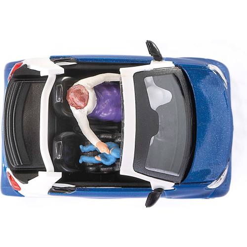 Busch H0 50779 Smart Cabrio met bestuurster en baby - blauw wit - Modeltreinshop
