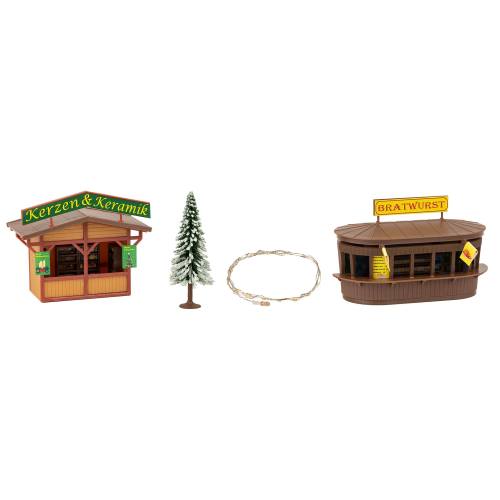 Faller HO 134002 2 Kerstmarktkraampjes met verlichte kerstbomen - Modeltreinshop