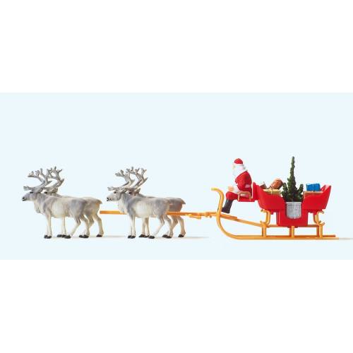 Preiser H0 30399 Kerstman in slee getrokken door 4 rendieren - Modeltreinshop