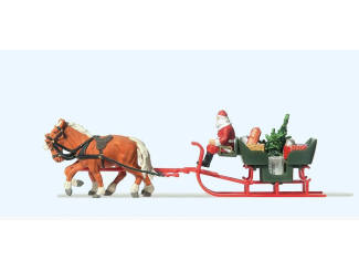 Preiser H0 30448 Kerstman in slee getrokken door 2 paarden - Modeltreinshop